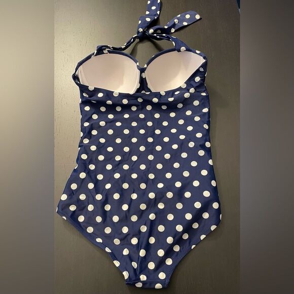 One Piece Blue White Polka Dot Swimsuit Women’s Size XL - Picture 2 of 9